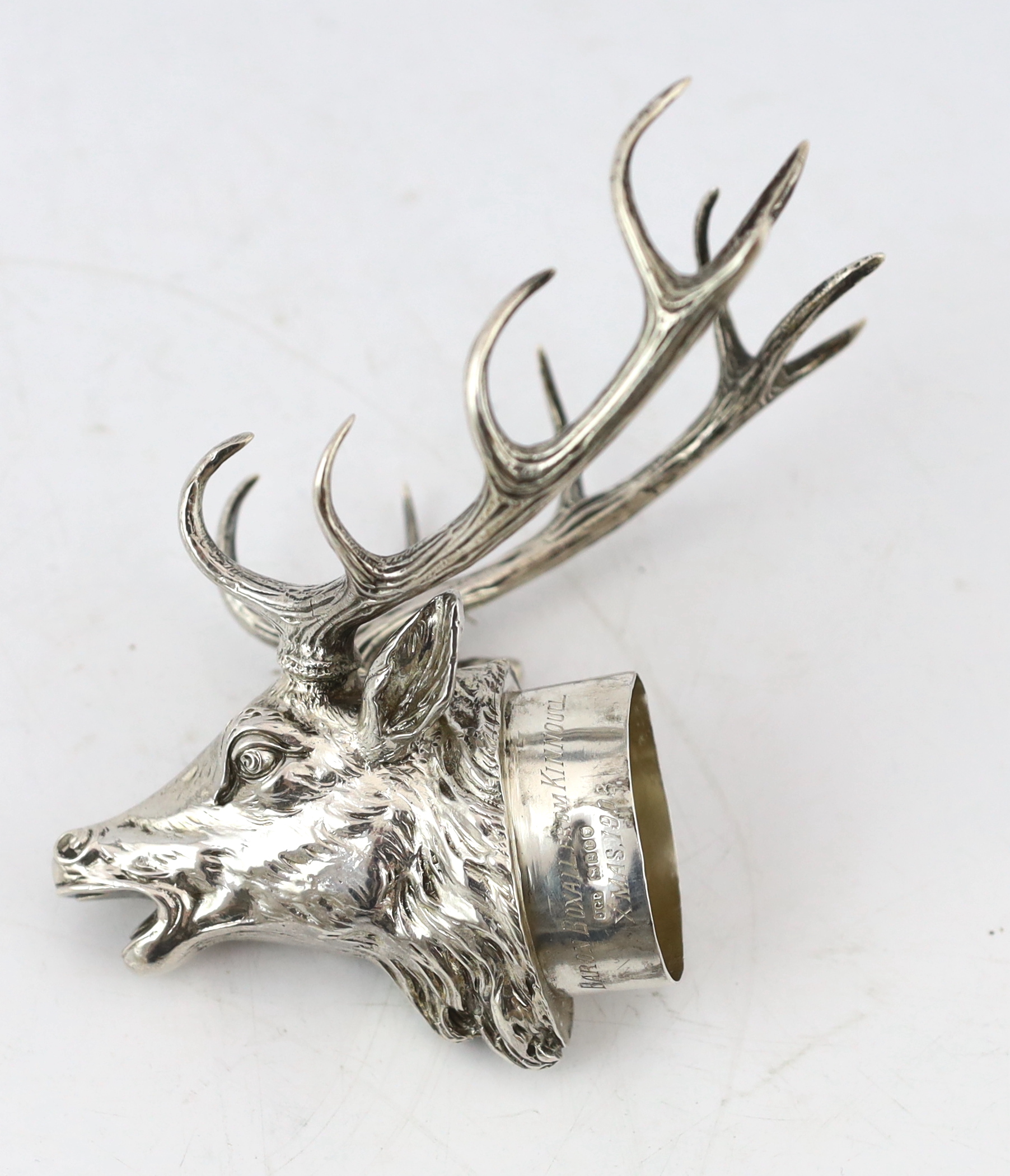 An Edwardian Hanau silver free-standing model of a baying stag